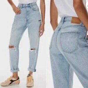 Denim Forum 100% Organic Cotton Denim BF high rise distressed loose sz 28 EUC